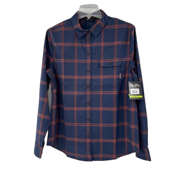 Vortex Optics Navy Plaid Womens Trail Call Tech Shirt Sz Large NWT - Picture 1 of 9
